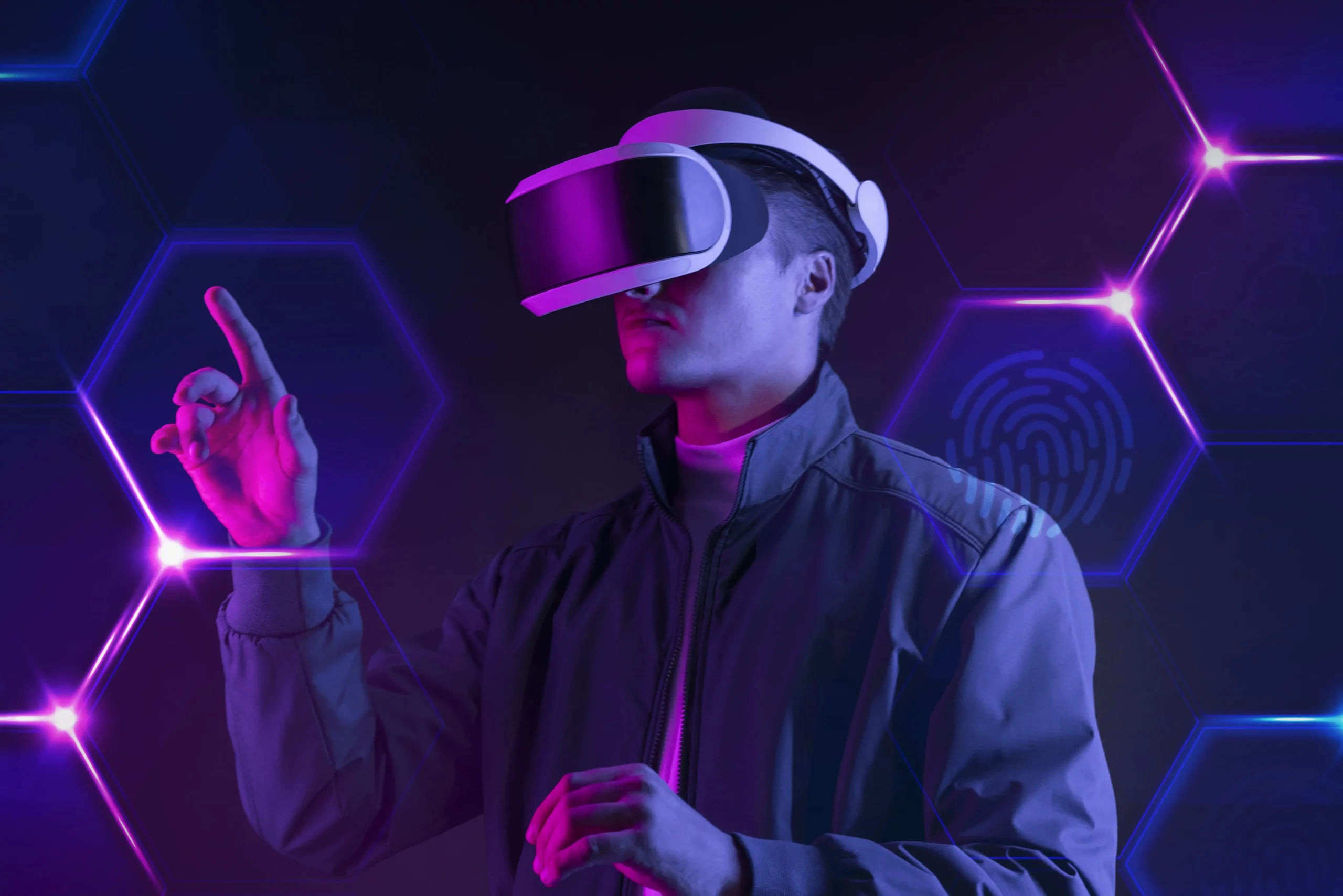 man wearing smart glasses touching virtual screen futuristic technology digital remix min scaled Vhigna Augmentation
